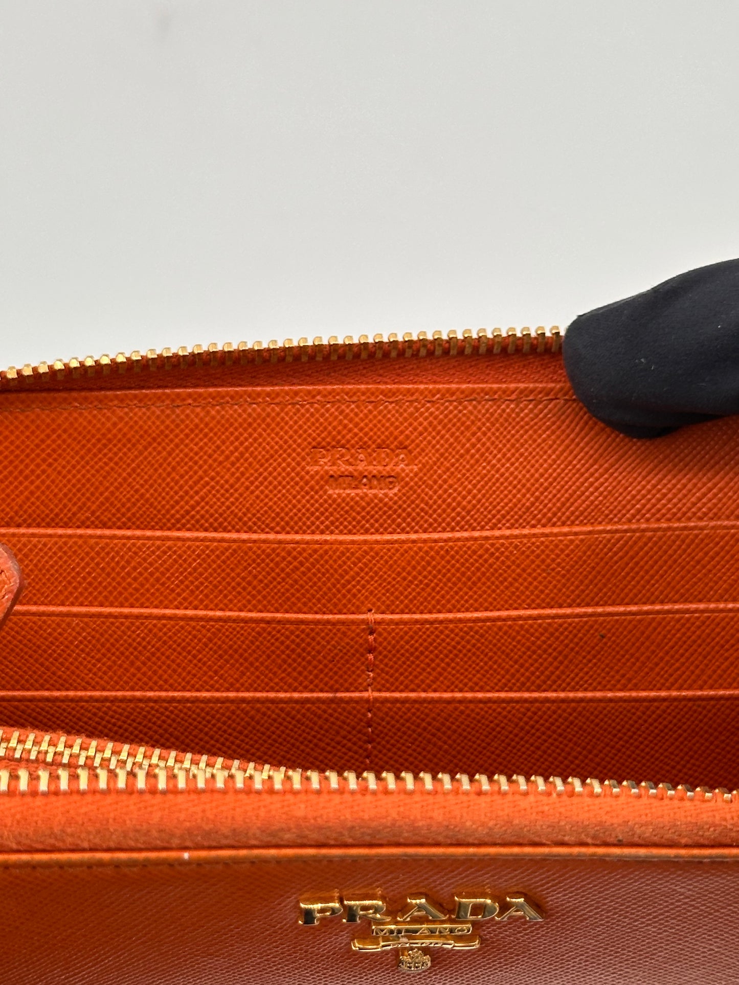 Prada Saffiano Metal Zip Around Wallet