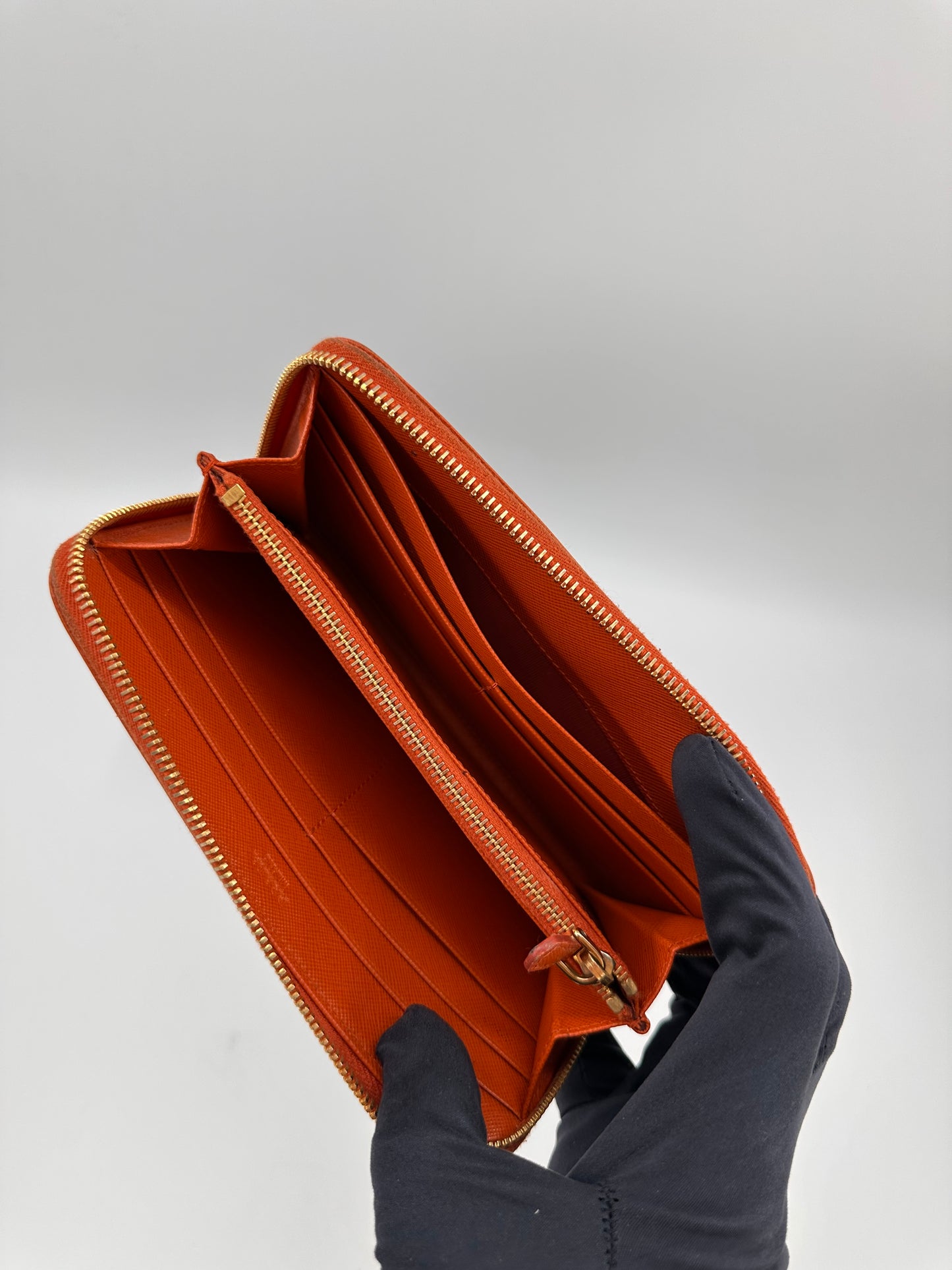 Prada Saffiano Metal Zip Around Wallet
