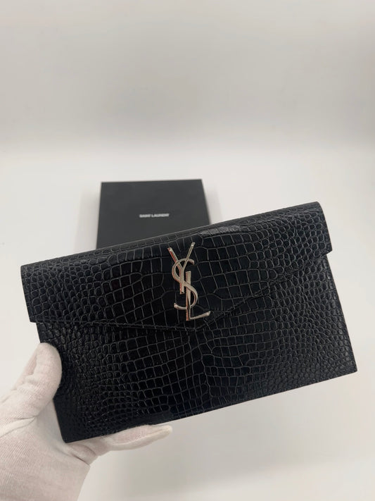 Saint Laurent Uptown Crocodile Effect Leather Pouch