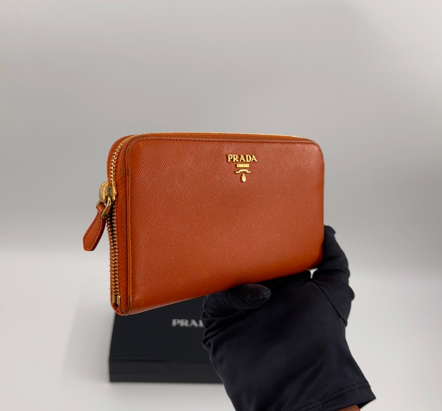 Prada Saffiano Metal Zip Around Wallet