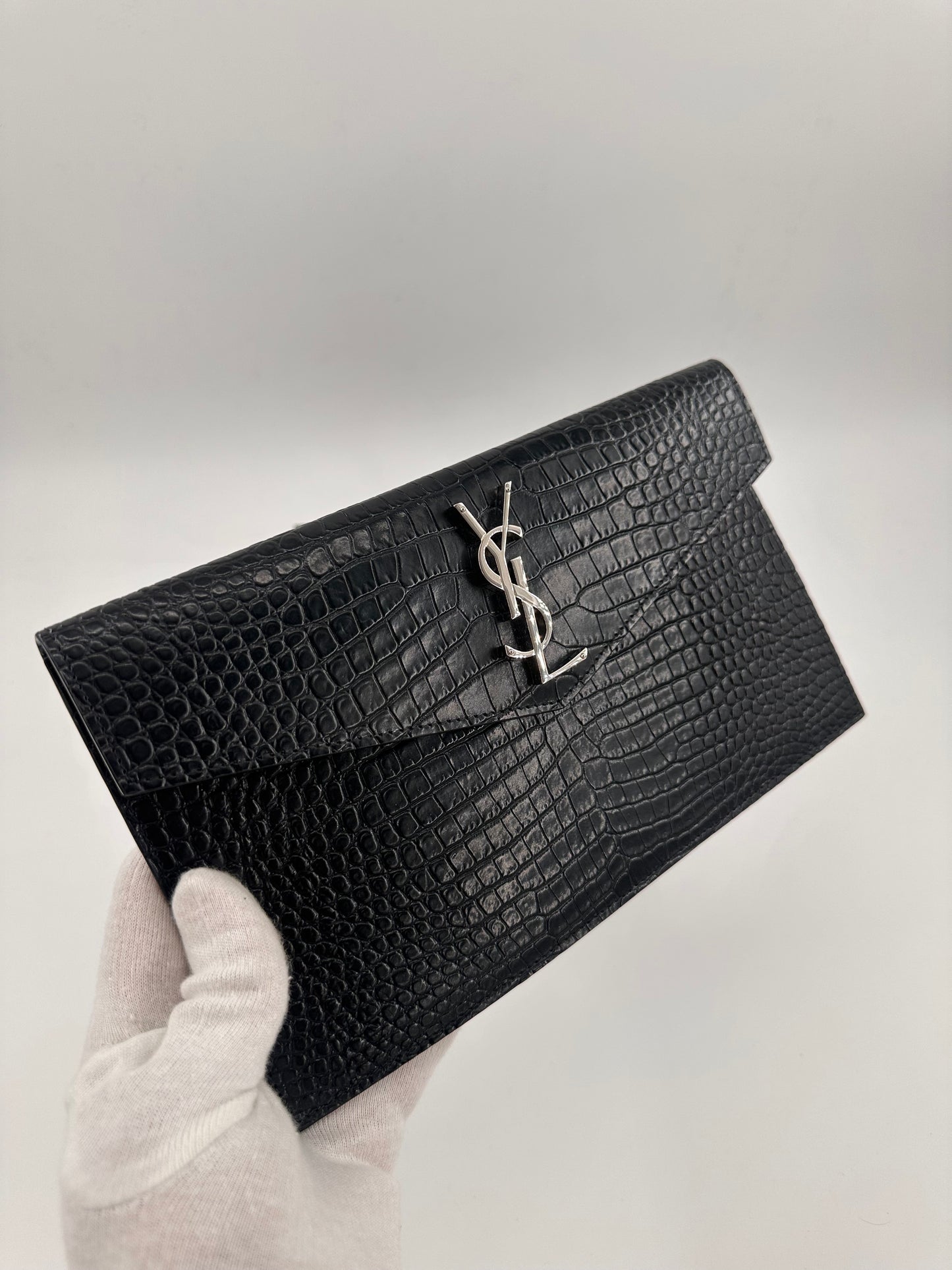 Saint Laurent Uptown Crocodile Effect Leather Pouch