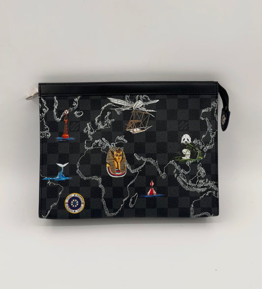 Limited Edition Louis Vuitton Pochette Voyage MM in Damier Graphite Map canvas