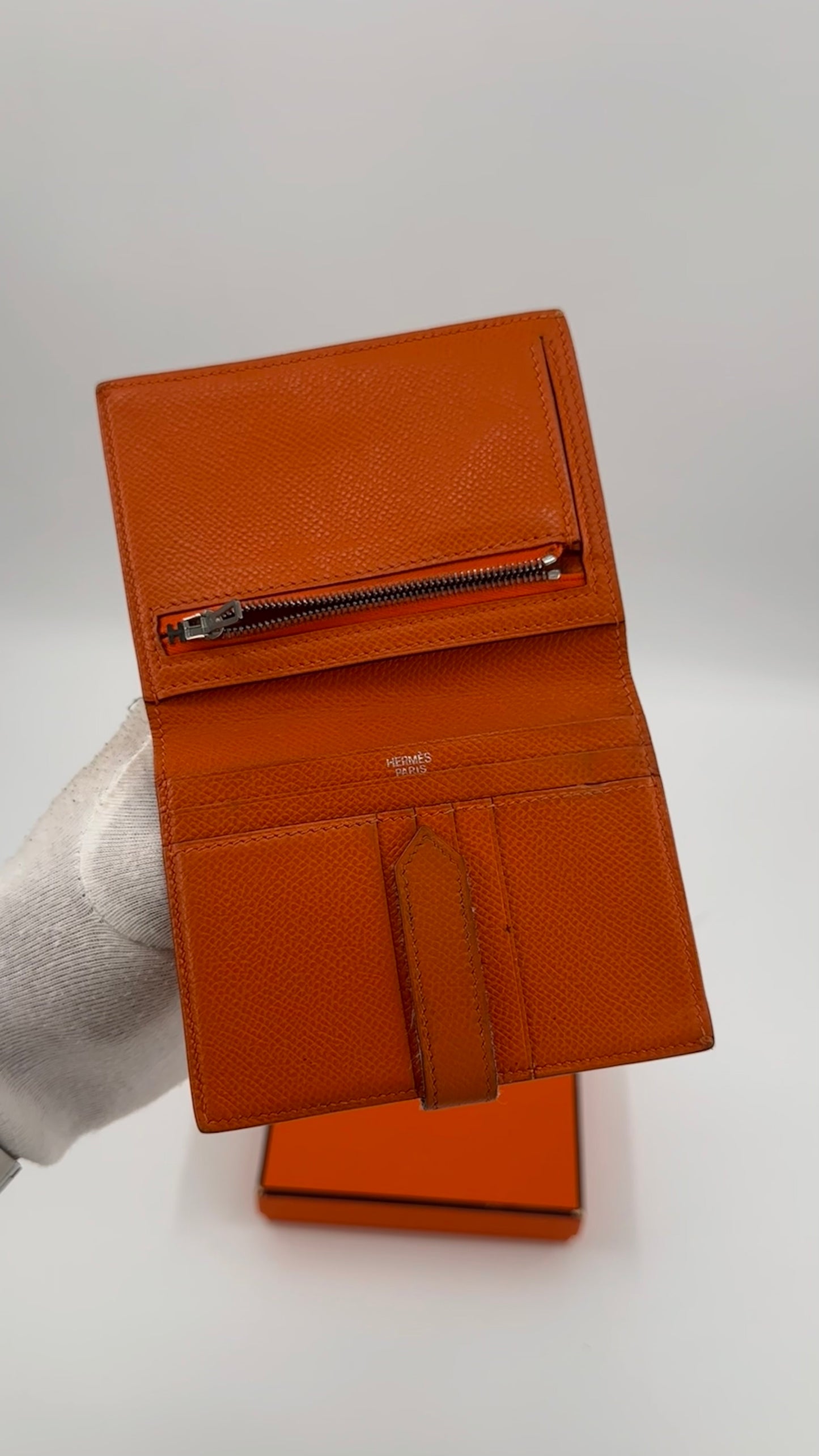Hermés orange Epsom leather Bearn Wallet