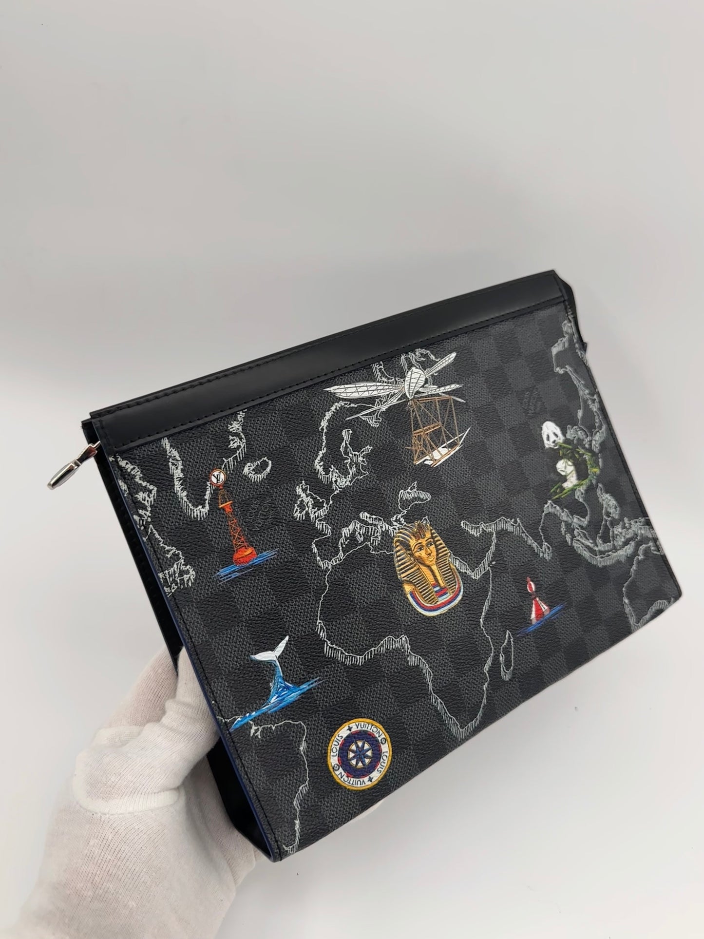 Limited Edition Louis Vuitton Pochette Voyage MM in Damier Graphite Map canvas