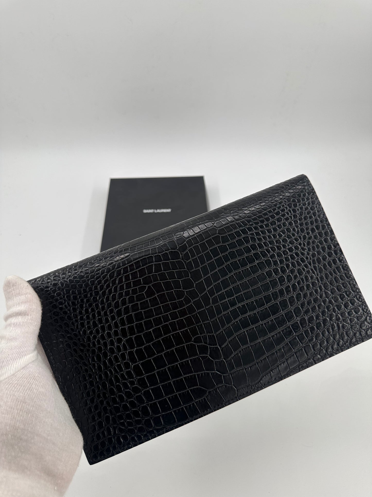 Saint Laurent Uptown Crocodile Effect Leather Pouch