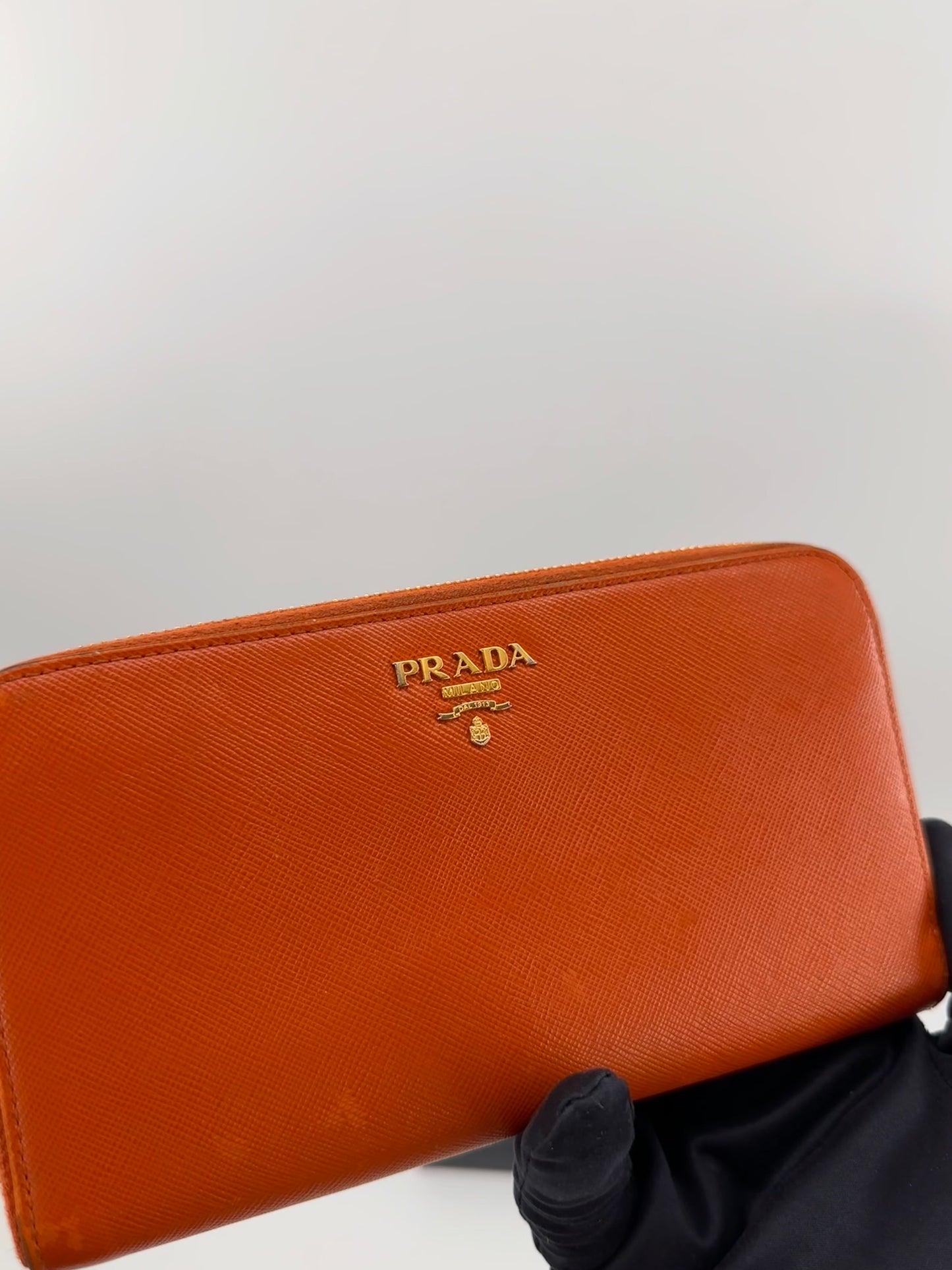 Prada Saffiano Metal Zip Around Wallet