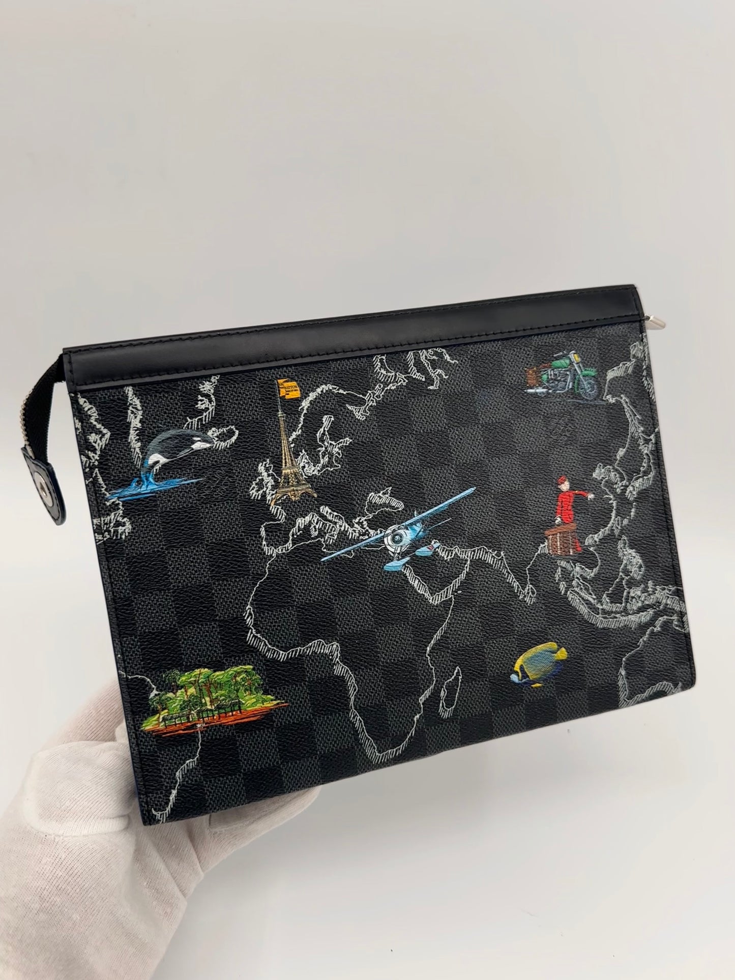 Limited Edition Louis Vuitton Pochette Voyage MM in Damier Graphite Map canvas