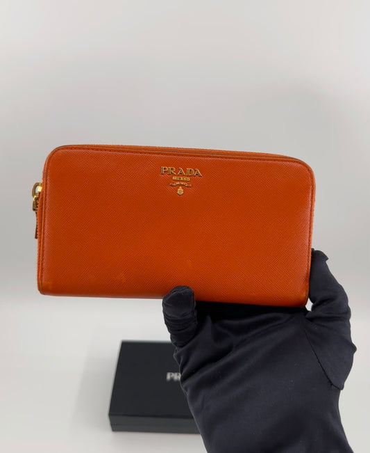 Prada Saffiano Metal Zip Around Wallet